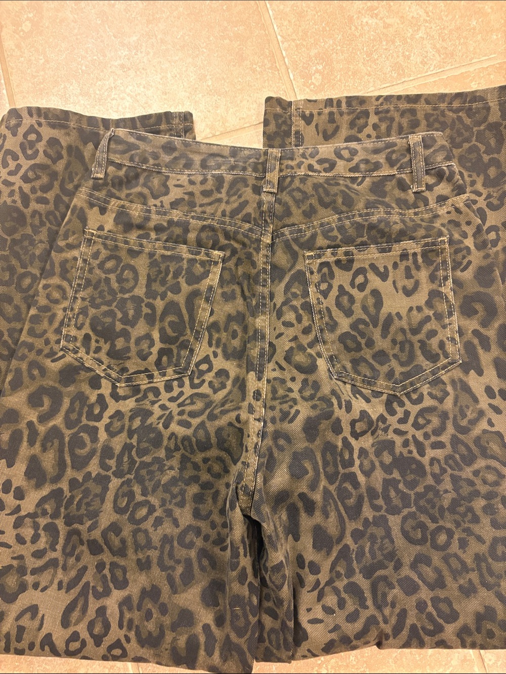 Amazon Olive Green and Black Leopard Wide Leg Pants - Picture 4 of 4